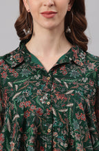 Janasya Women's Green Poly Georgette Floral Print Regular Top - Distacart
