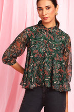 Janasya Women's Green Poly Georgette Floral Print Regular Top - Distacart