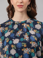 Janasya Women's Navy Blue Poly Georgette Floral Print Regular Top - Distacart