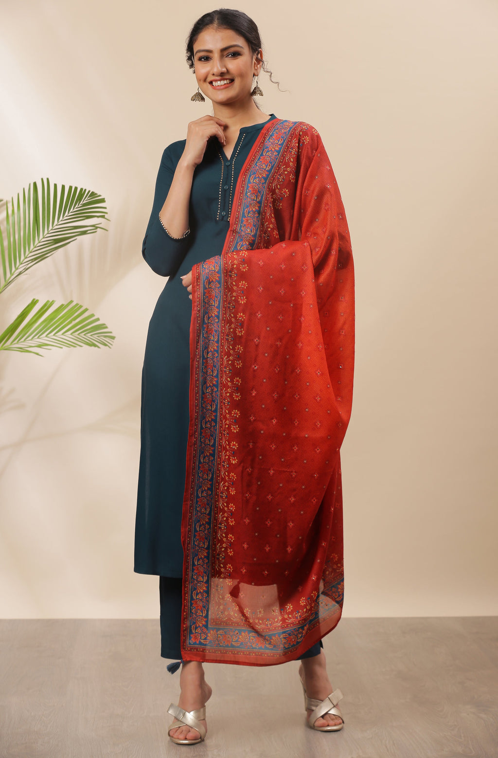Janasya Women's Teal Rayon Solid Kurta With Pant And Dupatta - Distacart