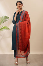 Janasya Women's Teal Rayon Solid Kurta With Pant And Dupatta - Distacart