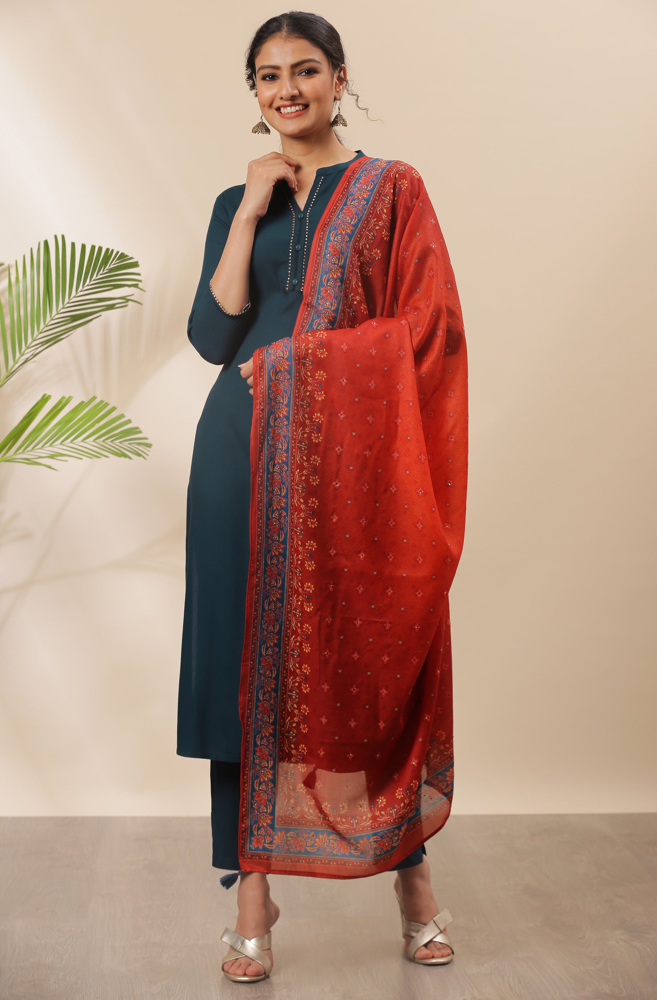 Janasya Women's Teal Rayon Solid Kurta With Pant And Dupatta - Distacart