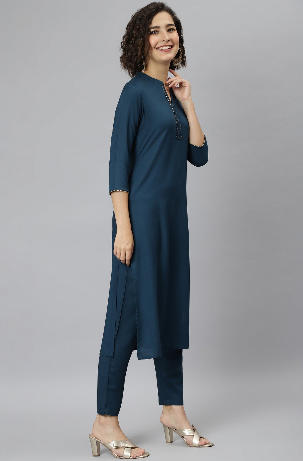 Janasya Women's Teal Rayon Solid Kurta With Pant And Dupatta - Distacart