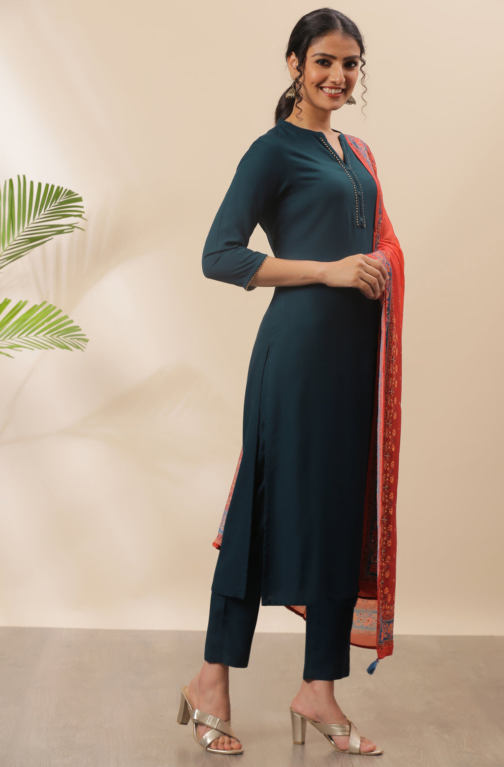 Janasya Women's Teal Rayon Solid Kurta With Pant And Dupatta - Distacart