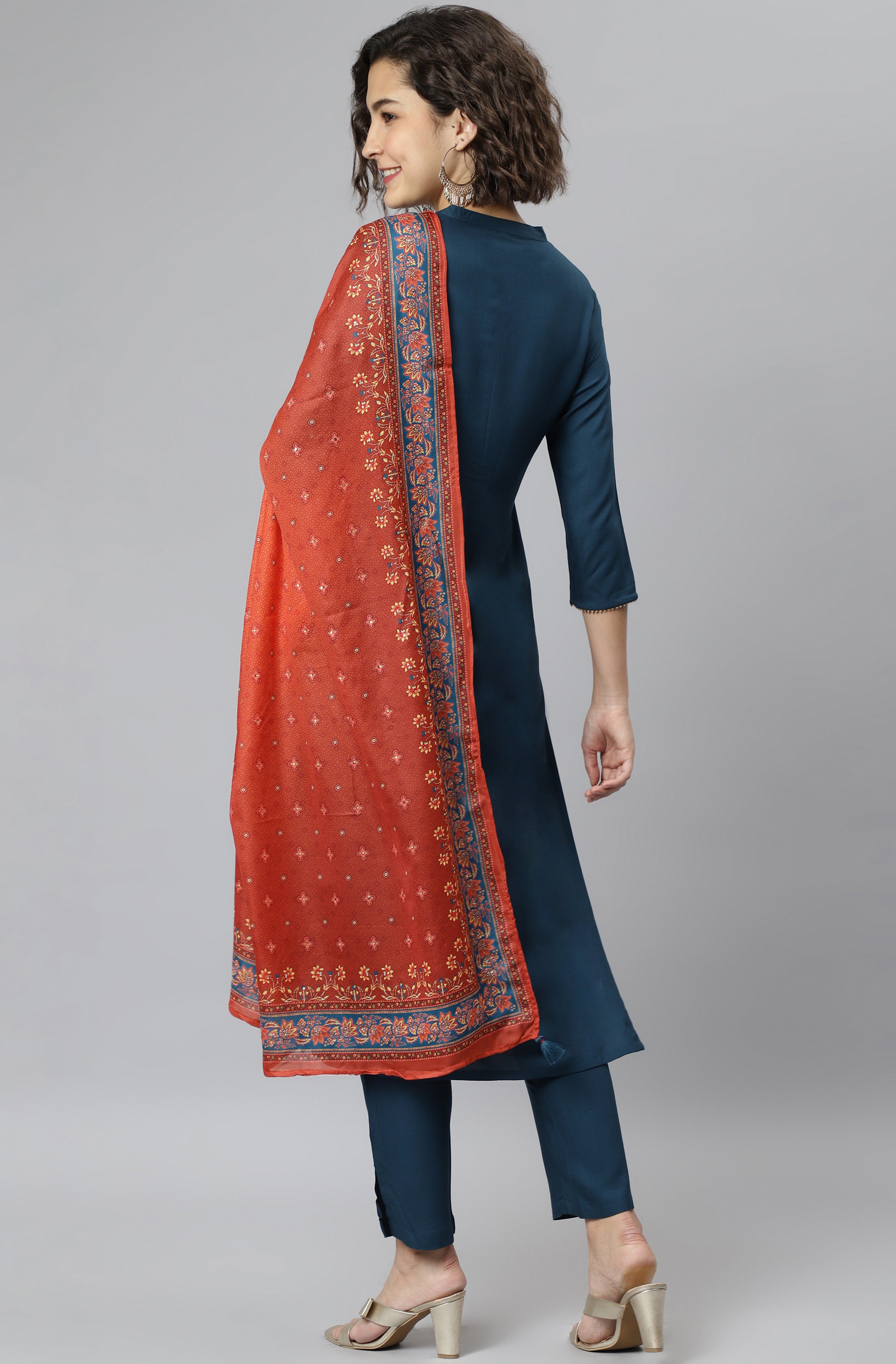 Janasya Women's Teal Rayon Solid Kurta With Pant And Dupatta - Distacart