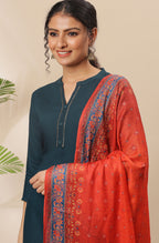 Janasya Women's Teal Rayon Solid Kurta With Pant And Dupatta - Distacart