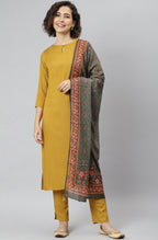 Janasya Women's Mustard Rayon Solid Kurta With Pant And Dupatta - Distacart