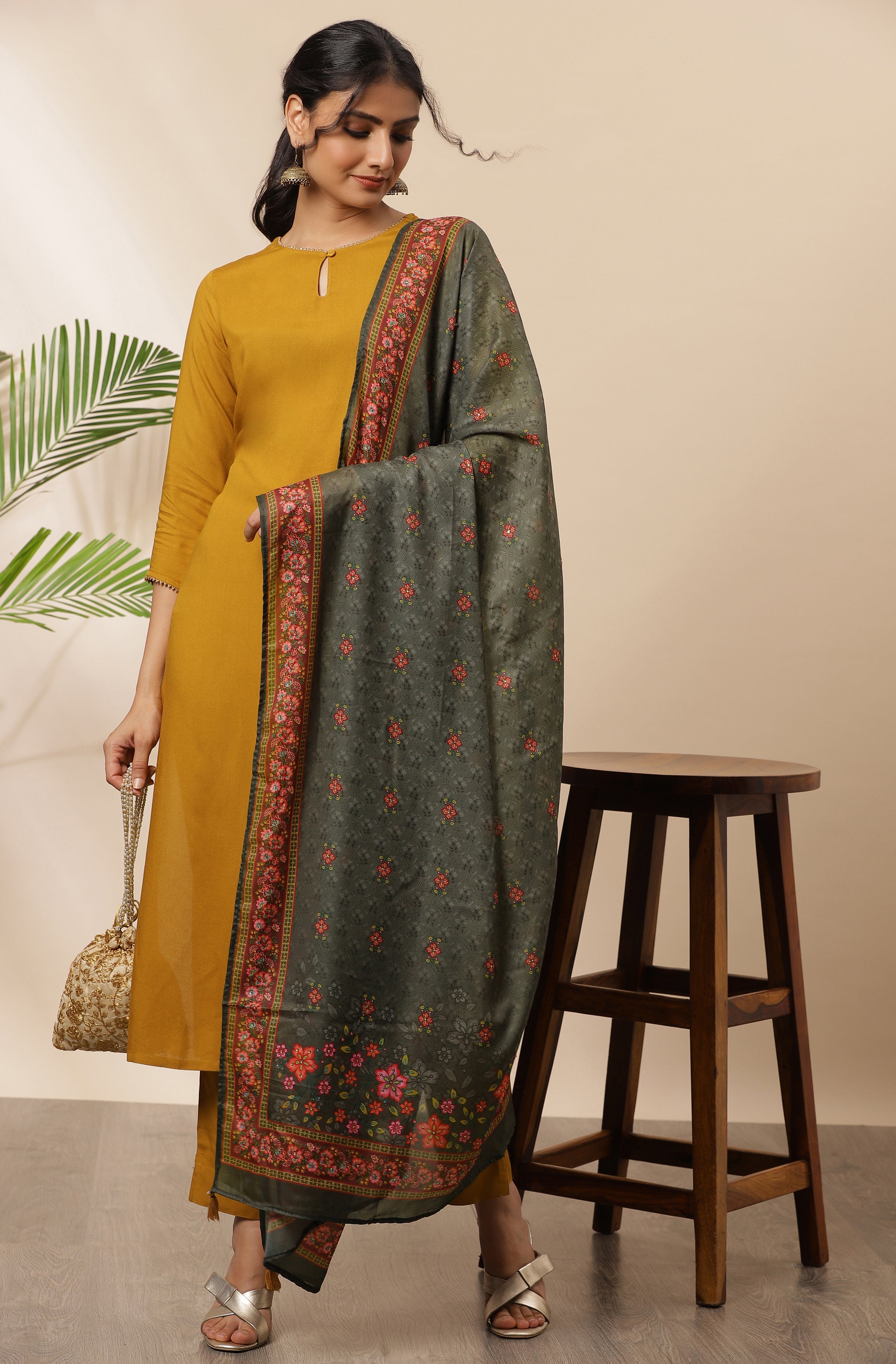 Janasya Women's Mustard Rayon Solid Kurta With Pant And Dupatta - Distacart