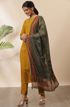 Janasya Women's Mustard Rayon Solid Kurta With Pant And Dupatta - Distacart