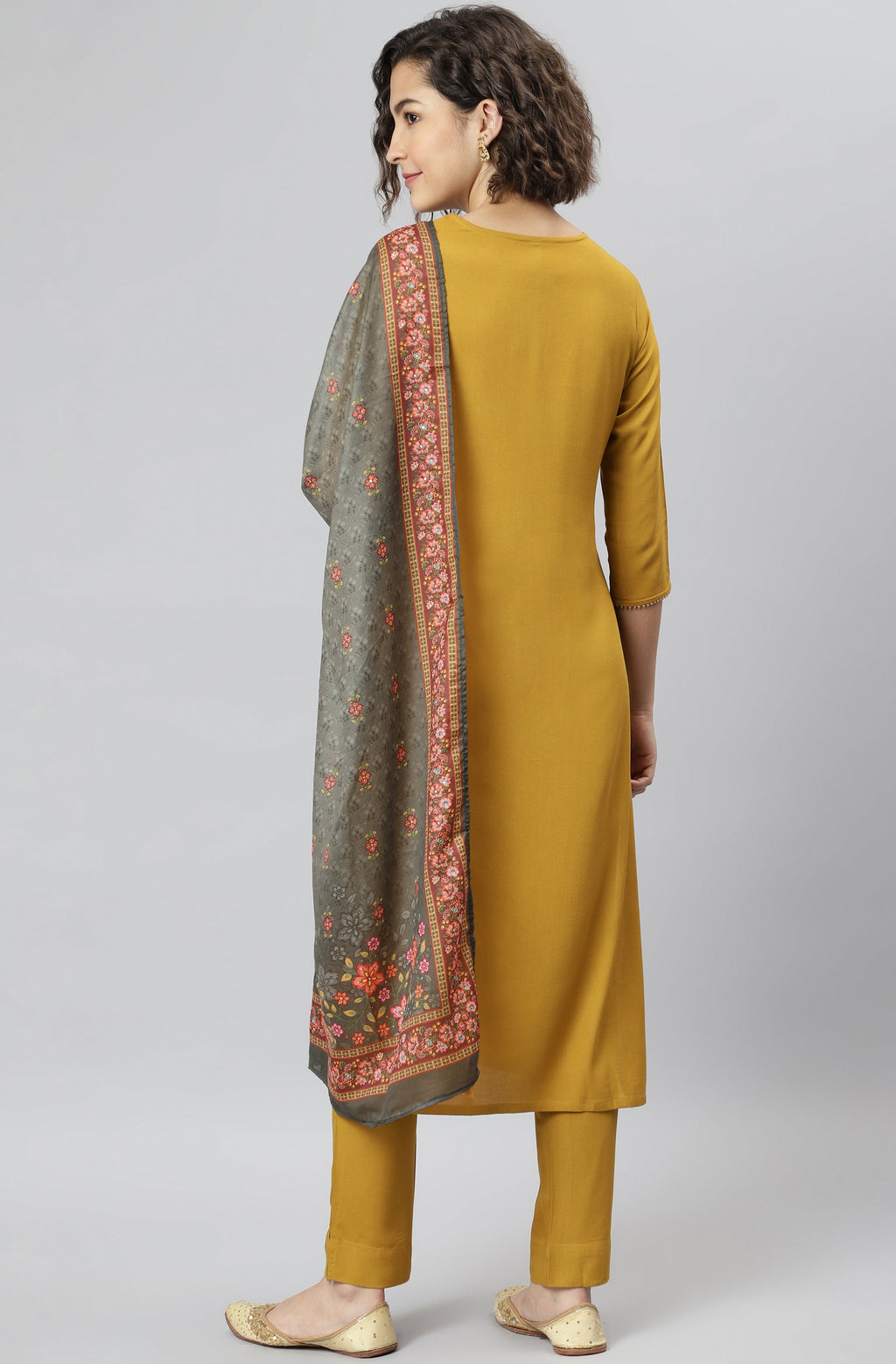 Janasya Women's Mustard Rayon Solid Kurta With Pant And Dupatta - Distacart