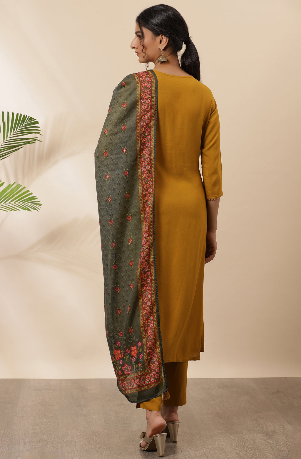 Janasya Women's Mustard Rayon Solid Kurta With Pant And Dupatta - Distacart