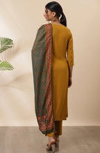 Janasya Women's Mustard Rayon Solid Kurta With Pant And Dupatta - Distacart