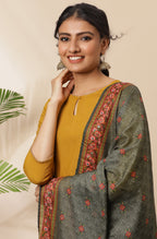 Janasya Women's Mustard Rayon Solid Kurta With Pant And Dupatta - Distacart