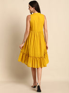 Janasya Women's Mustard Cotton Solid Flared Western Dress - Distacart