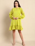 Janasya Women's Mustard Cotton Solid Drop-Waist Western Dress - Distacart