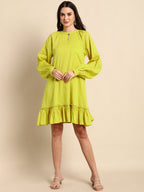 Janasya Women's Mustard Cotton Solid Drop-Waist Western Dress - Distacart