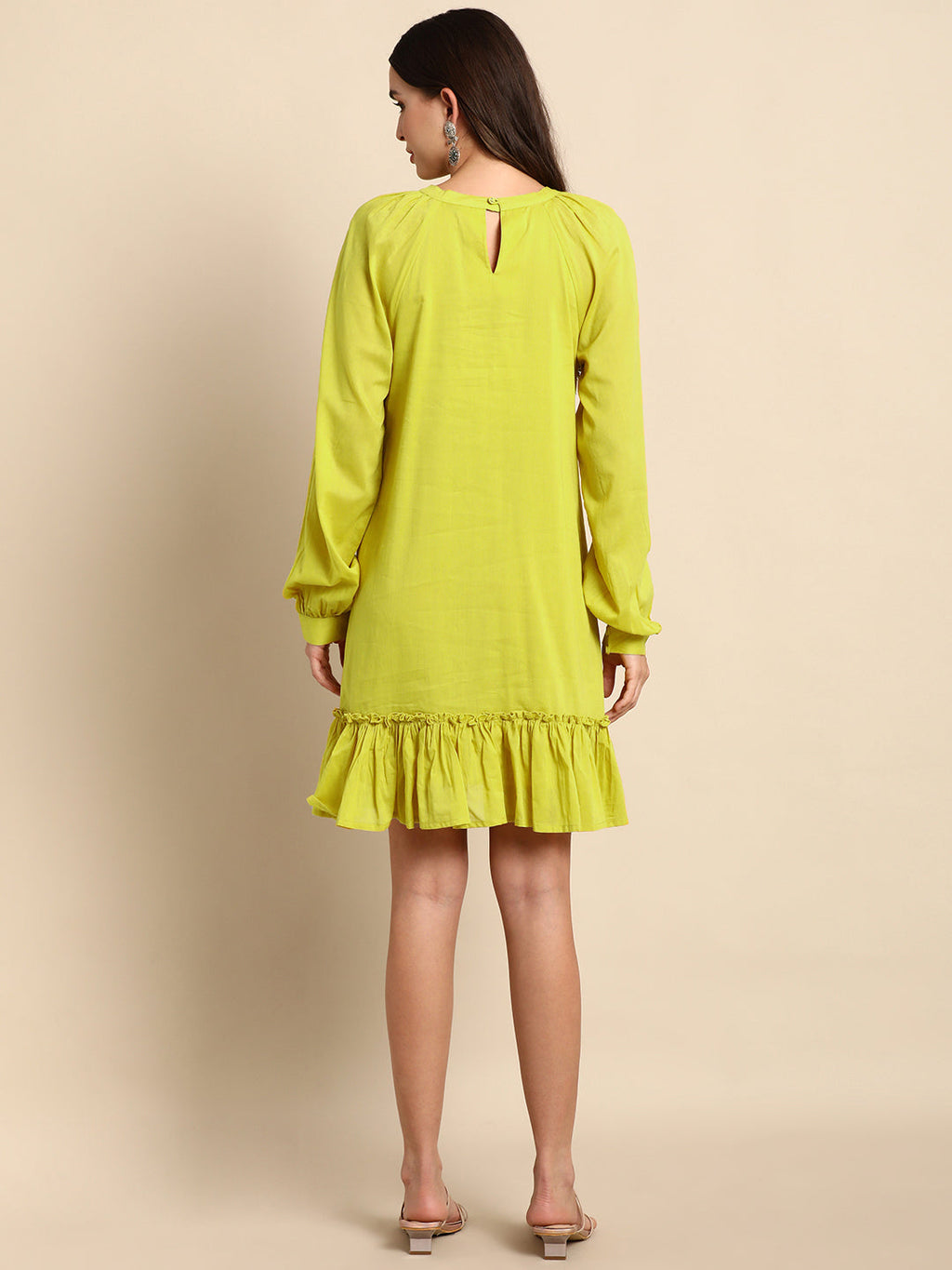Janasya Women's Mustard Cotton Solid Drop-Waist Western Dress - Distacart