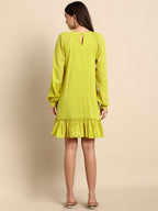 Janasya Women's Mustard Cotton Solid Drop-Waist Western Dress - Distacart