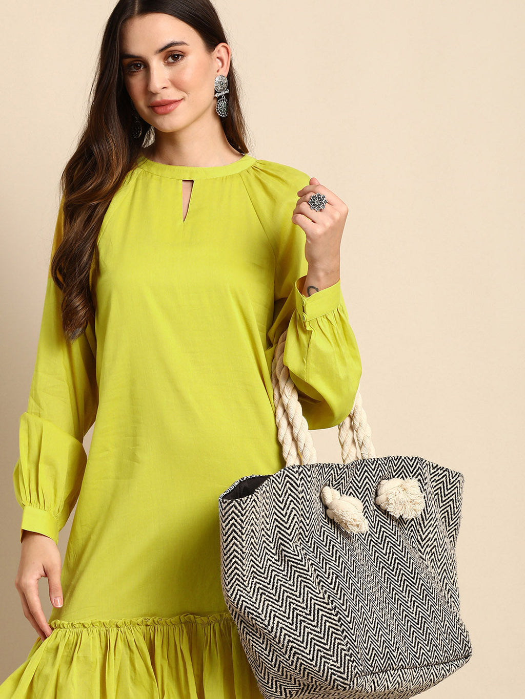 Janasya Women's Mustard Cotton Solid Drop-Waist Western Dress - Distacart