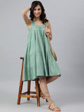 Janasya Women's Mint Green Cotton Solid Flared Western Dress - Distacart
