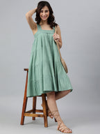 Janasya Women's Mint Green Cotton Solid Flared Western Dress - Distacart