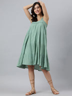 Janasya Women's Mint Green Cotton Solid Flared Western Dress - Distacart