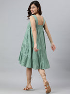 Janasya Women's Mint Green Cotton Solid Flared Western Dress - Distacart
