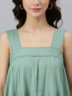 Janasya Women's Mint Green Cotton Solid Flared Western Dress - Distacart