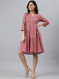 Janasya Women's Coral Pink Cotton Solid Flared Western Dress - Distacart
