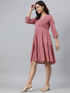 Janasya Women's Coral Pink Cotton Solid Flared Western Dress - Distacart
