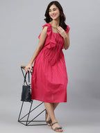 Janasya Women's Pink Cotton Solid Flared Western Dress - Distacart