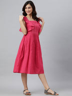 Janasya Women's Pink Cotton Solid Flared Western Dress - Distacart