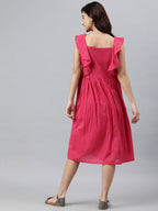 Janasya Women's Pink Cotton Solid Flared Western Dress - Distacart
