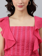 Janasya Women's Pink Cotton Solid Flared Western Dress - Distacart