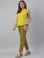 Janasya Women's Yellow Cotton Embroidered Peplum Top - Distacart