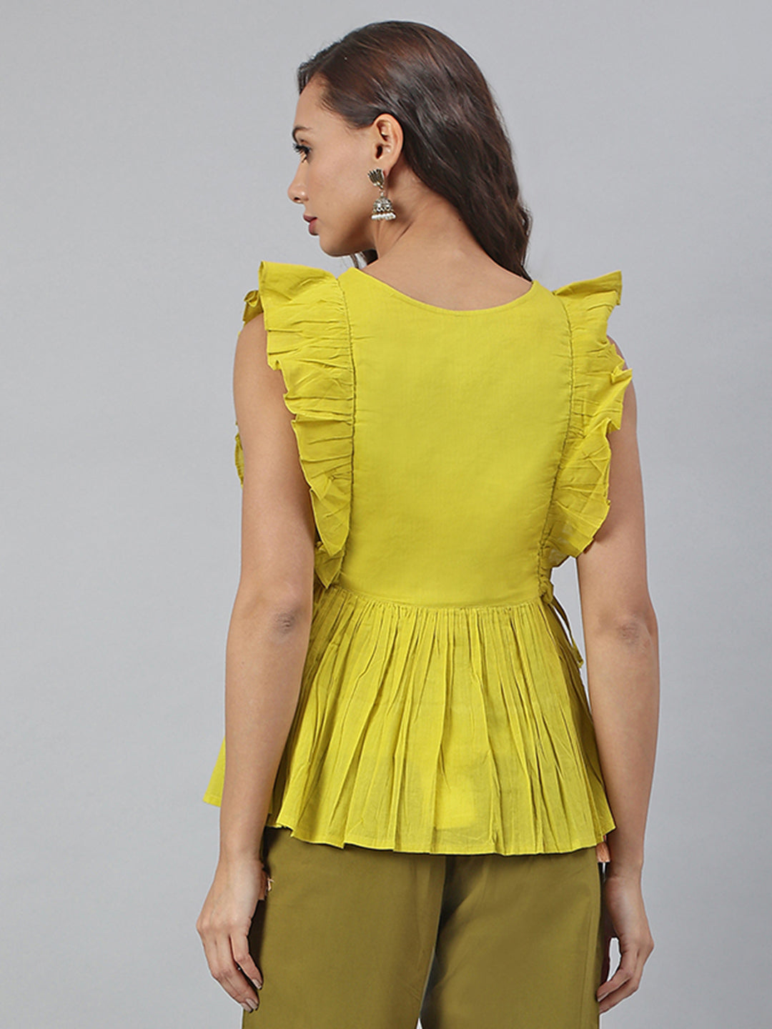 Janasya Women's Yellow Cotton Embroidered Peplum Top - Distacart