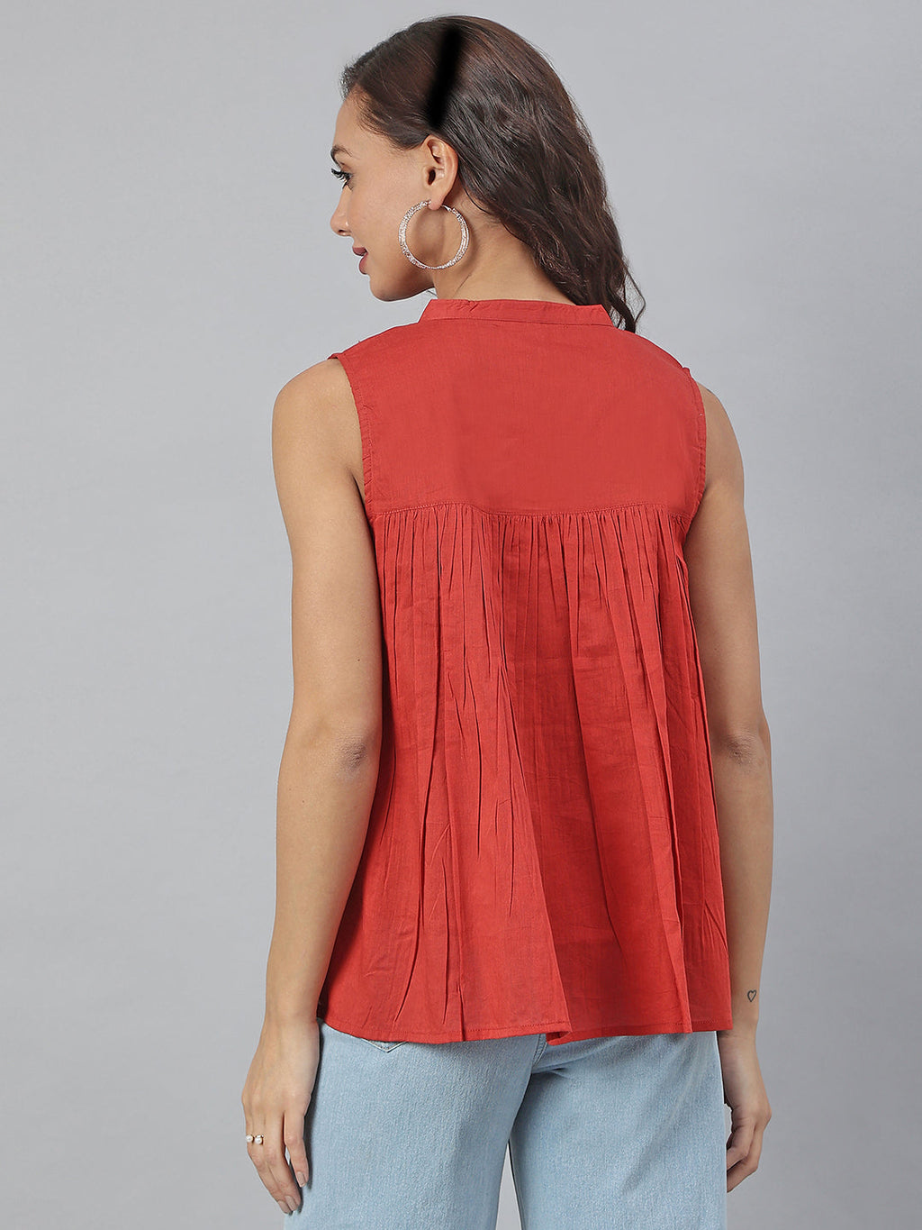 Janasya Women's Maroon Cotton Embroidered A-Line Top - Distacart