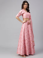 Janasya Women's Pink Poly Silk Gold Print Lehenga Choli With Dupatta - Distacart