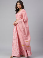 Janasya Women's Pink Poly Silk Gold Print Lehenga Choli With Dupatta - Distacart