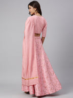 Janasya Women's Pink Poly Silk Gold Print Lehenga Choli With Dupatta - Distacart