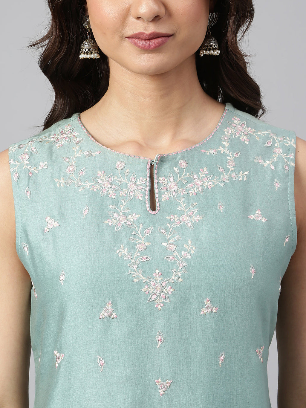 Janasya Women's Sea Green Chanderi Silk Solid Kurta With Pant - Distacart