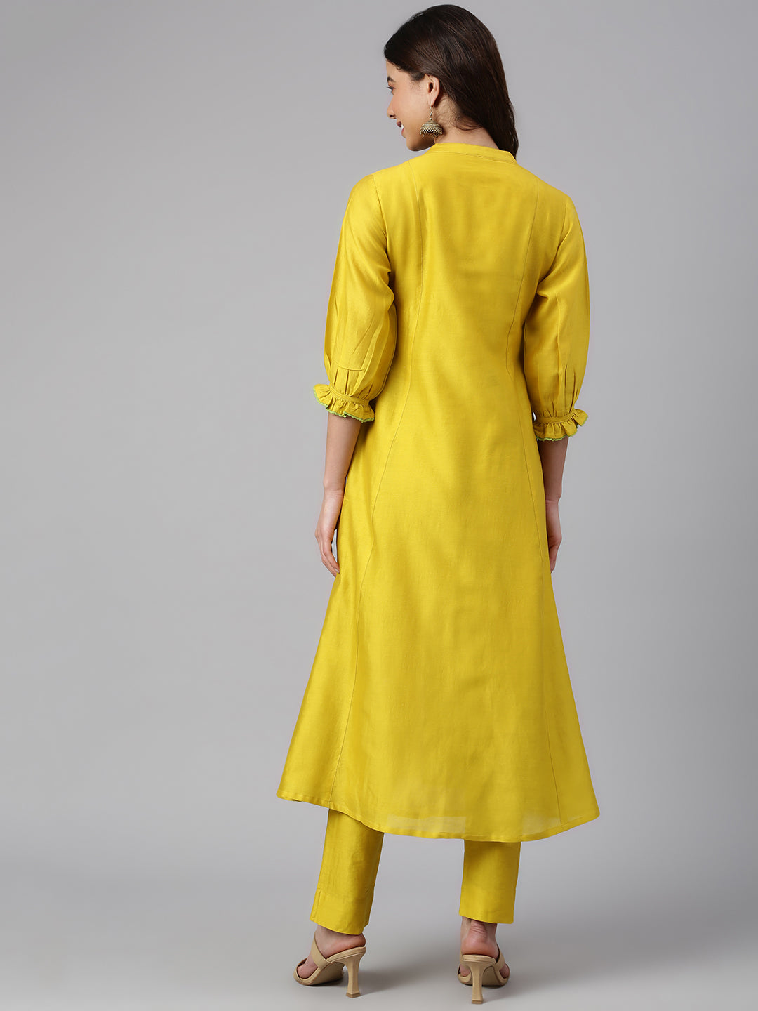 Janasya Women's Yellow Crepe Silk Solid Kurta With Pant - Distacart