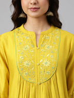 Janasya Women's Yellow Crepe Silk Solid Kurta With Pant - Distacart