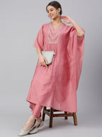 Janasya Women's Rose Red Polyester Solid Kurta With Pant - Distacart
