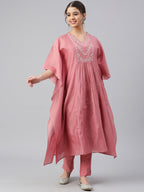 Janasya Women's Rose Red Polyester Solid Kurta With Pant - Distacart