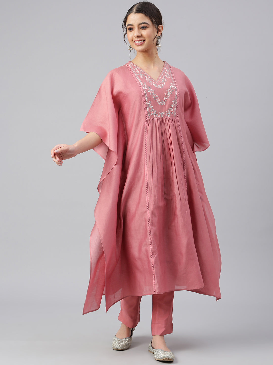 Janasya Women's Rose Red Polyester Solid Kurta With Pant - Distacart