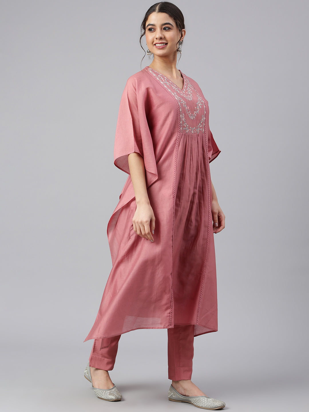 Janasya Women's Rose Red Polyester Solid Kurta With Pant - Distacart