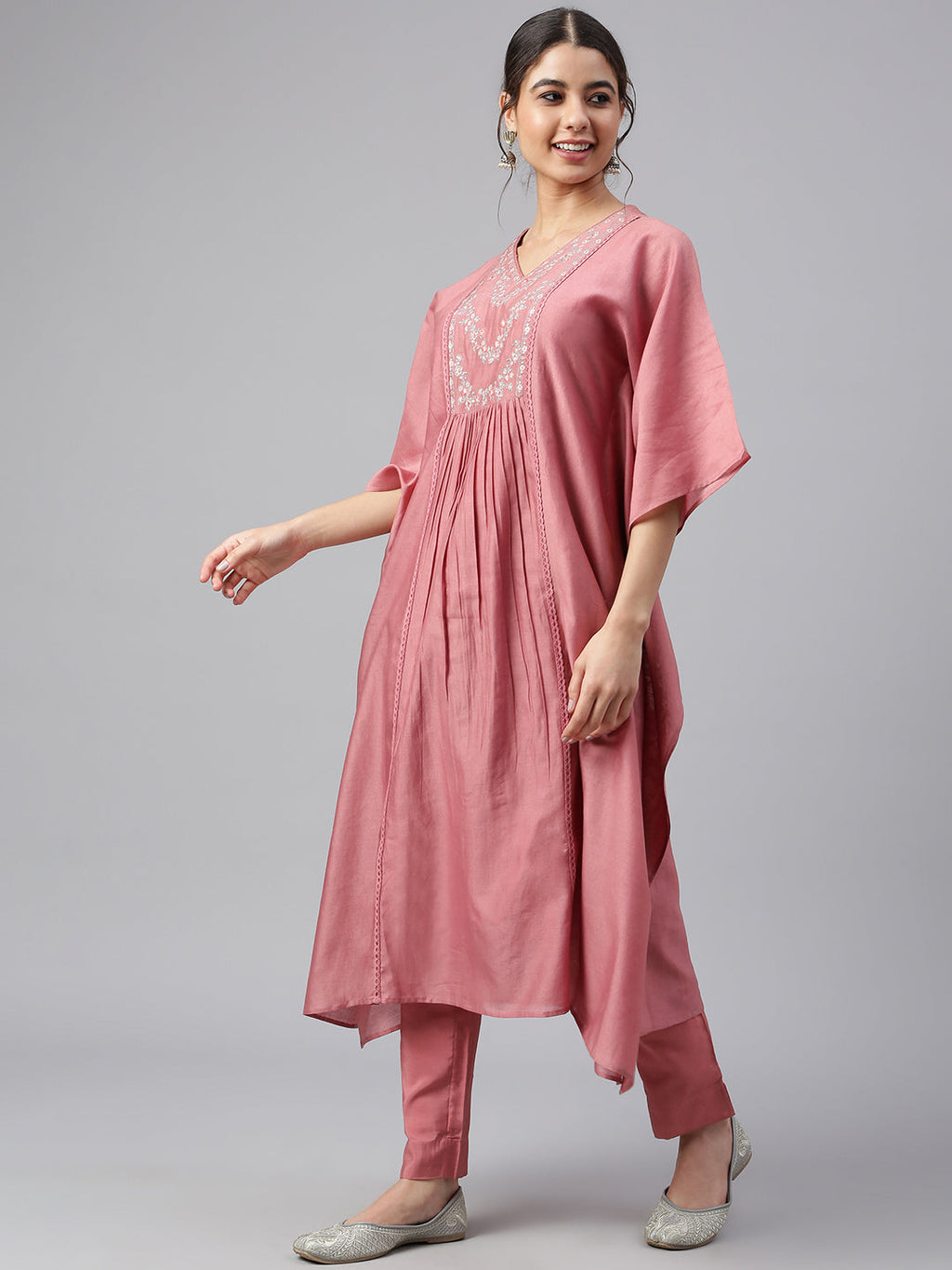 Janasya Women's Rose Red Polyester Solid Kurta With Pant - Distacart