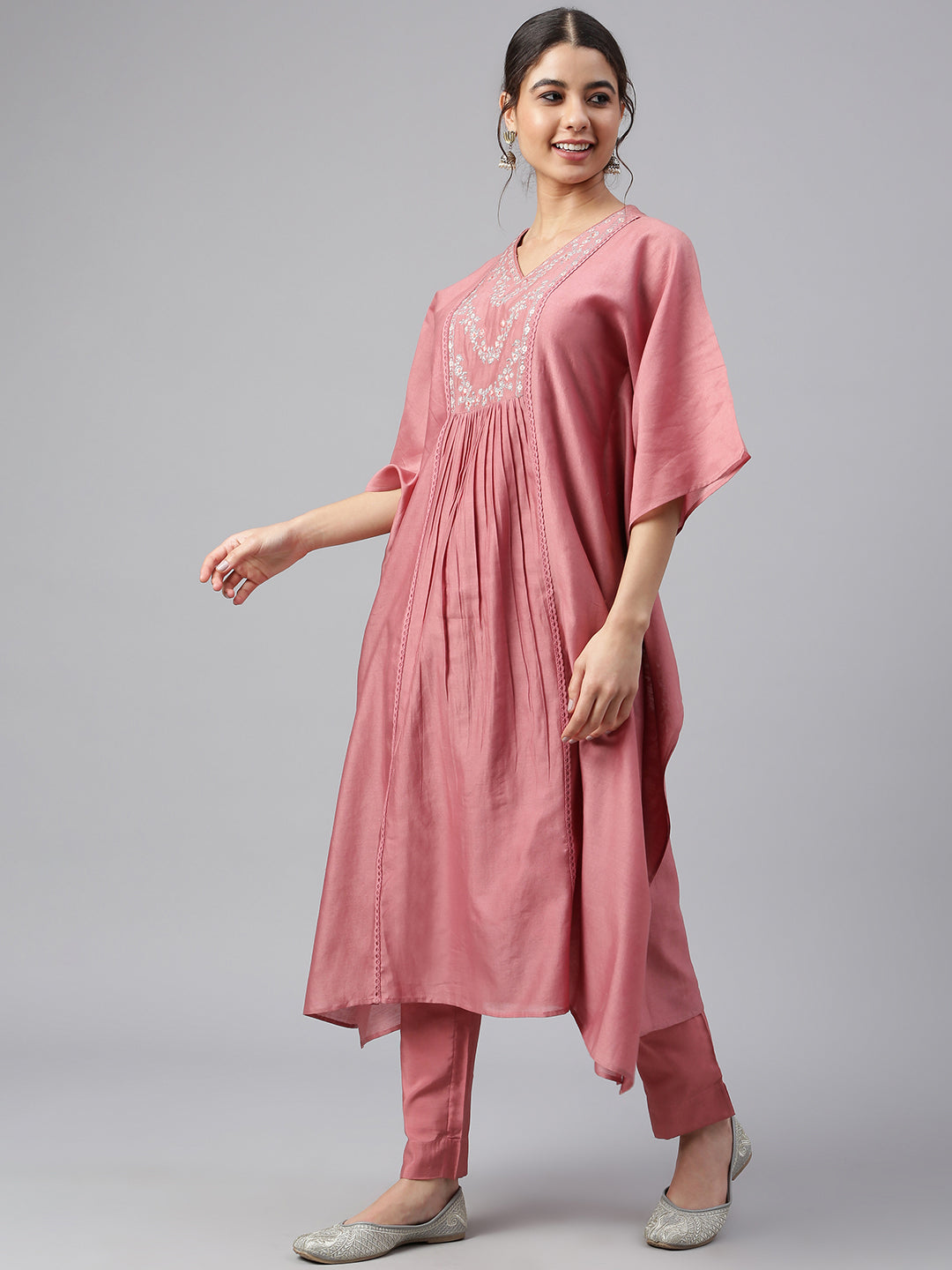Janasya Women's Rose Red Polyester Solid Kurta With Pant - Distacart