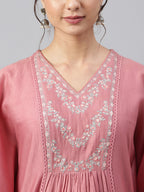 Janasya Women's Rose Red Polyester Solid Kurta With Pant - Distacart